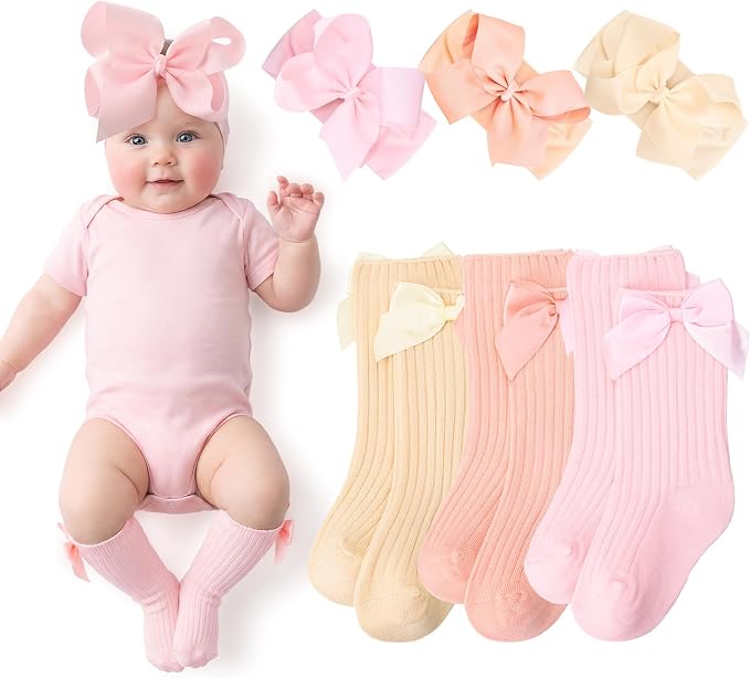JATEBI Baby Big Bow Headband Knee High Socks Set by JATEBI