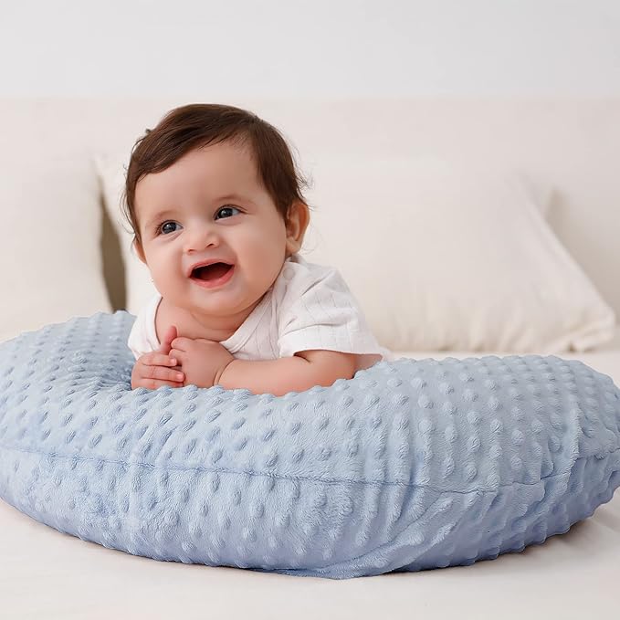 Baby Nursing Pillow and Body Positioner with Premium Slipcover for Breastfeeding for Baby Boys and Girls, Feeding Pillow with Breathable Comfortable Pillowcase (Blue)