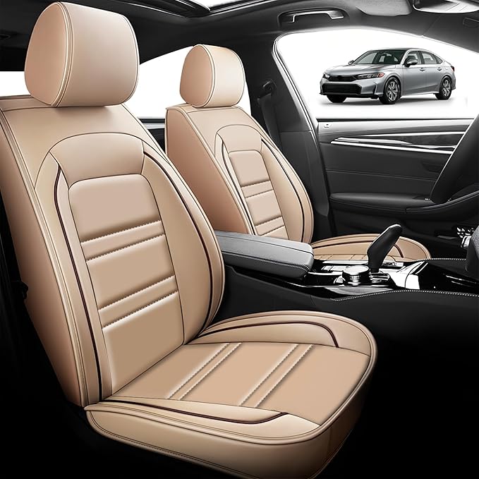 Seat Cover for Honda Civic 2001-2025 | Car Seat Covers Front Seats, Waterproof Seat Protectors, Automotive Front Seat Covers (Front Seat, Beige)