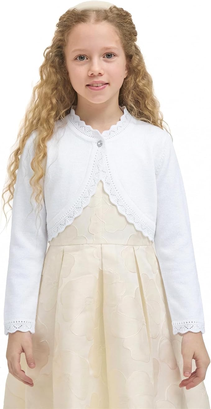 Lilax Little Girls' Knit Long Sleeve Button Closure Bolero Cardigan Shrug - Image 3