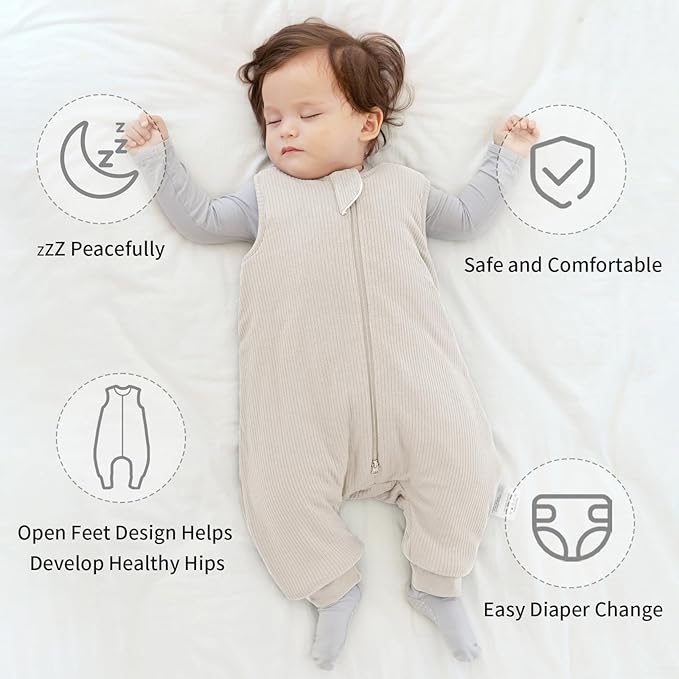 Rayon Made from Bamboo Toddler Sleep Sack with Feet 1.0 Tog Breathable Sleep Sack 6-12 Months Ultra Soft Baby Wearable Blanket with Legs Unisex Sleeping Bag with 2-Way Zipper
