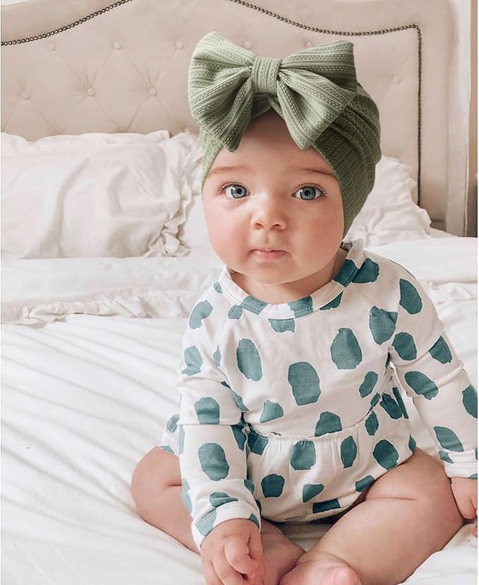DRESHOW BQUBO 5 Pieces Newborn Baby Turban Hats Bow Baby Infant Beanie - Image 2