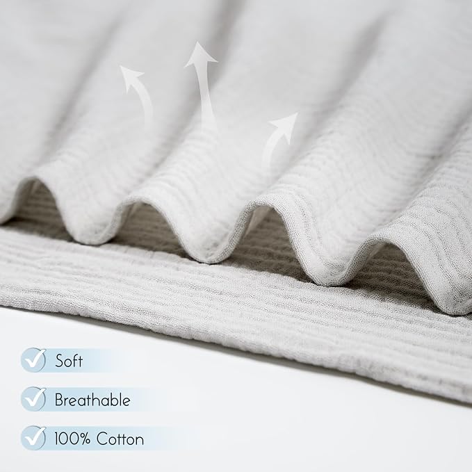 Meracorallo Muslin Swaddle Blanket, 100% Cotton, Light Gray | Soft Breathable - Image 3