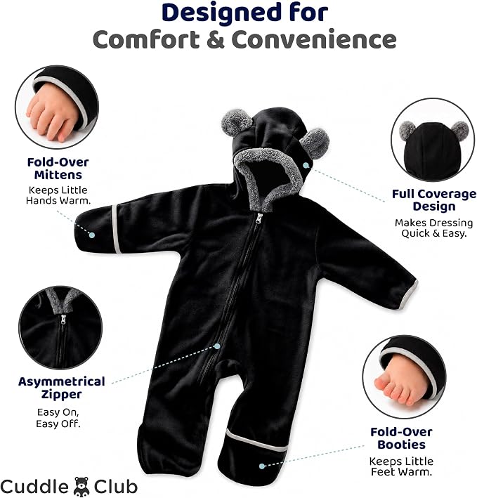Cuddle Club Fleece Baby Bunting Bodysuit Hoodie, Newborn - Image 3