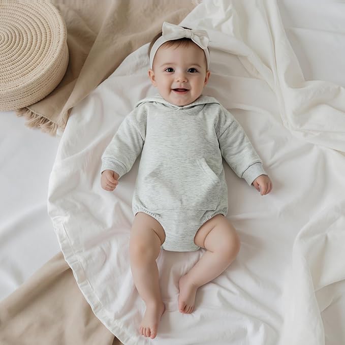 Baby Boy Girl Hooded Romper Cute Solid Color Long Sleeve Sweatshirt Romper - Image 2