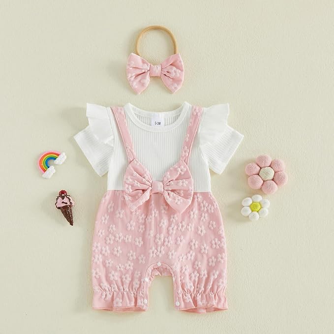 YINGISFITM Newborn Baby Girl Summer Clothes Short Sleeve Bubble Romper Bow - Image 5