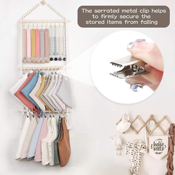 POVETIRE Pacifier Clip Holder Baby Bibs Organizer Burp Cloth Storage - Image 6
