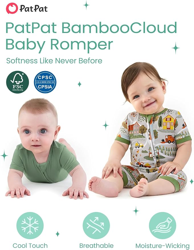 PATPAT Baby Boy and Girl Bamboo Viscose 2-Pack Romper | 2-Way Zipper, Soft and - Image 2