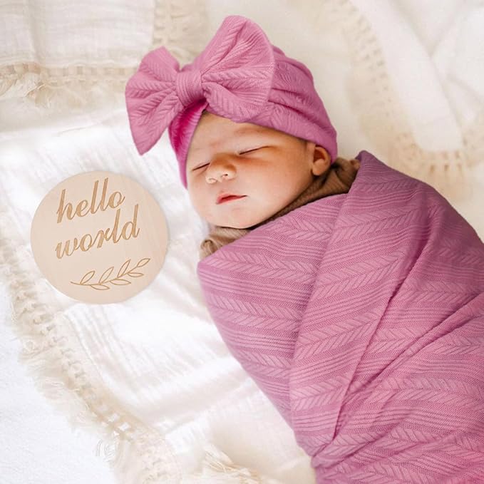 AQOKKA Newborn Receiving Blanket Wheat Ear Bow Hat Mitten Set | 4 Set Receiving - Image 5