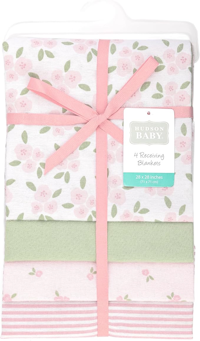 Hudson Baby Unisex Baby Cotton Polyester Flannel Receiving Blankets 4-Pack - Image 2
