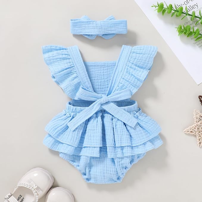 YOUNGER TREE Toddler Baby Girl Ruffled Sleeveless Romper Casual Summer Jumpsuit - Image 3