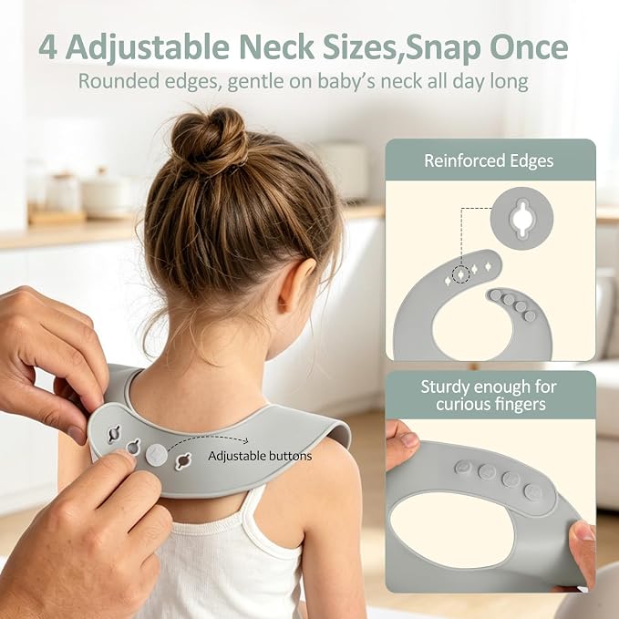 Eascrozn Silicone Bibs for Babies Toddler Set of 3, BPA Free | Soft Adjustable - Image 4