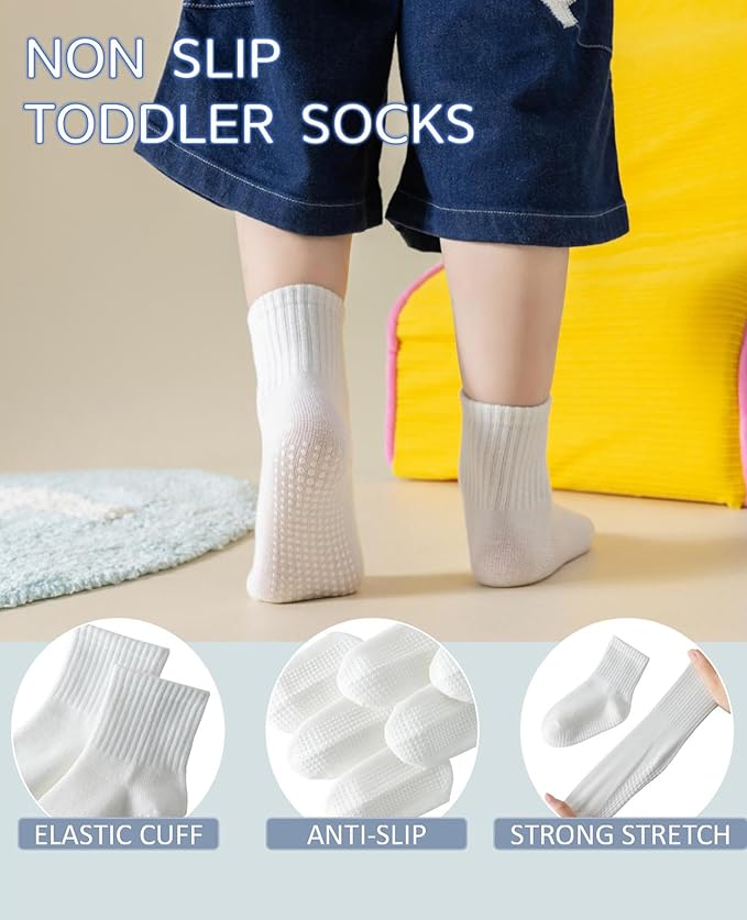 Toddler Grip Socks with Non-Slip Unisex Baby Stripe Crew Cotton Socks | Retro - Image 3