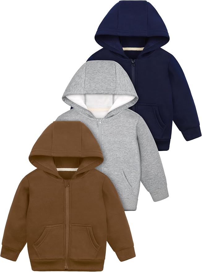 Cooraby 3 Packs Baby and Toddler Boys Long Sleeve Full-Zip Hoodies Infant by Cooraby