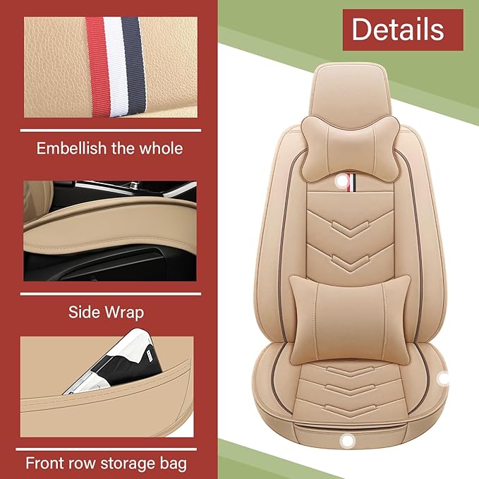 Leather Car Seat Covers Fit for LR LR4 2009-2016, 5 Seater Waterproof and Wear-Resistant Seat Cover Interior Accessories(Full Set with Pillow,Beige)