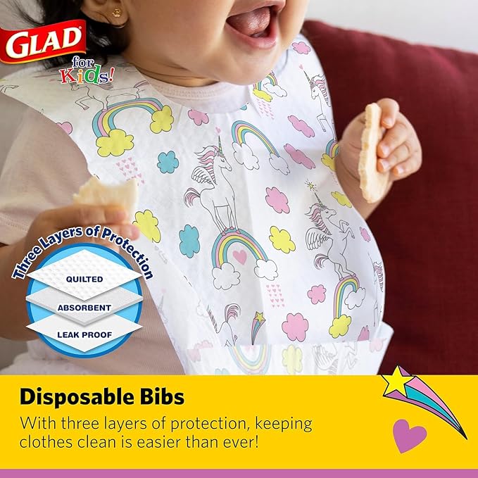 Glad for Kids Disposable Paper Bibs & Crumb Catcher, 30 Ct, 24-Pk | Absorbent - Image 2