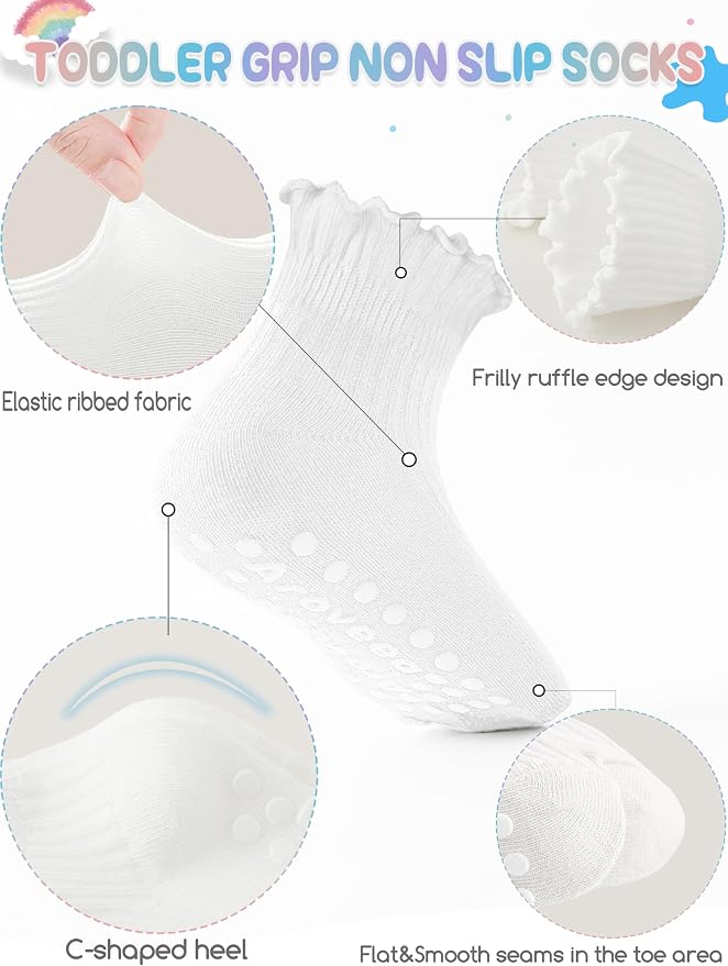 Baby Toddler Girls Socks Grip Ruffle Non Slip Kids Cotton 12 Pack Socks | - Image 3
