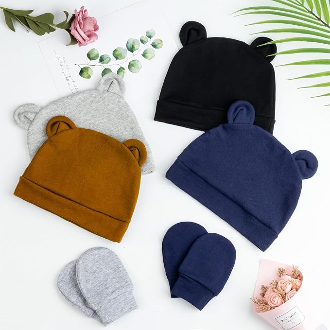 Newborn Baby Hat and Mittens Set Bear Ears Toddler Infant Beanie Caps Newborn - Image 5