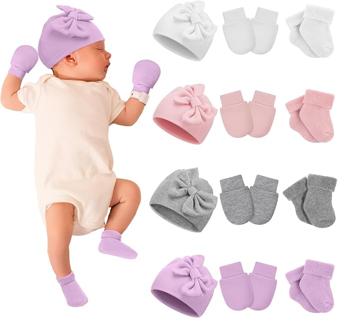 Toulite 4 Pack Preemie Baby Hats Mittens and Socks Set Premature Newborn Baby by Toulite
