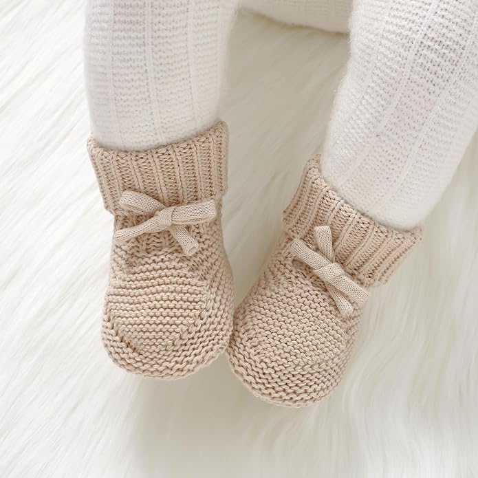 Baby Booties 100% Cotton Knitted Newborn First Cozy Warm Crib Shoes - Image 2