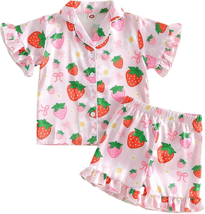 Kuriozud Toddler Baby Girl Pajamas Set Summer Floral Short Sleeve Button Down by Kuriozud