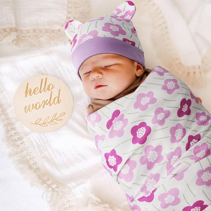 DRESHOW BQUBO Cotton Baby Swaddle Hat Set Newborn Infant Receiving Blankets - Image 2