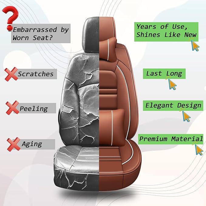 Car Seat Covers for Toyota Camry 2002-2025 | 5-Seats Seat Covers, Waterproof Seat Protectors, Automotive Seat Covers (Full Set with Pillow,Coffee)