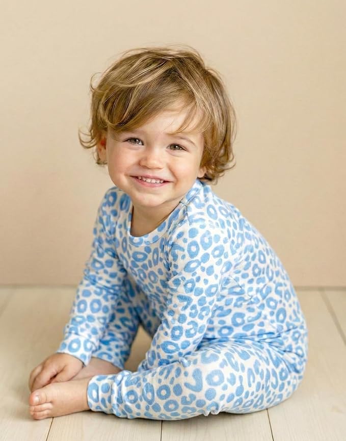moimoln Cotton Modal Baby Toddler Pajamas Check Solid Leopard 6M-8Y - Image 5