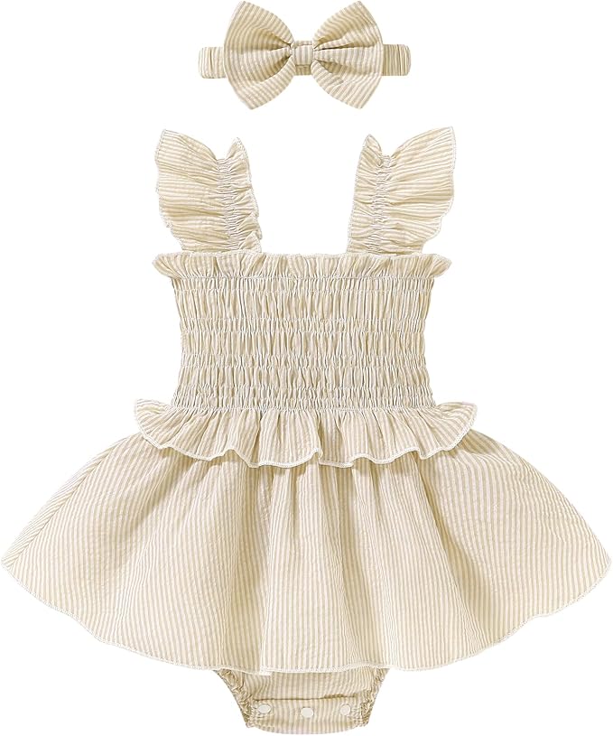 YOUNGER TREE Baby Girl Clothes Ruffle Romper Boho Dress Summer Cake Smash by YOUNGERTREE