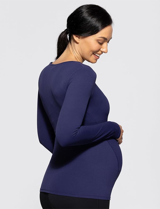 POSHDIVAH Women's Maternity Long Sleeve T Shirts Scoop Neck Pregnancy Tee Top Mama Clothes