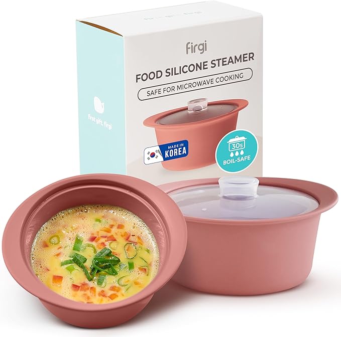 27oz Platinum Silicone Microwave Steamer Pot with Handle & Lid - Korean 100% Food-Grade Steamer Bowl, Heat-Resistant Cooker with Steam Holes, Easy Clean, Dishwasher Safe, Dry Rose