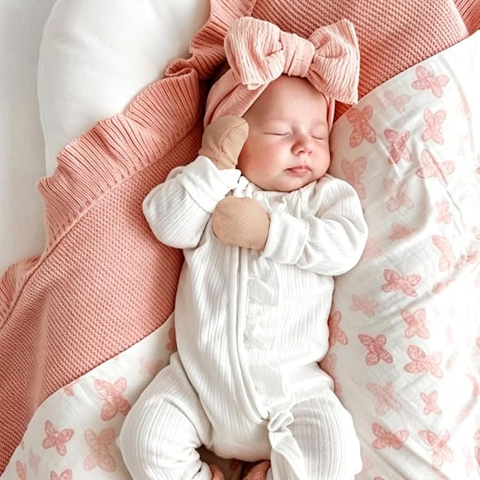 AQOKKA Newborn Baby Mittens No Scratch Cotton Elastic Wrist Gloves Infant - Image 6