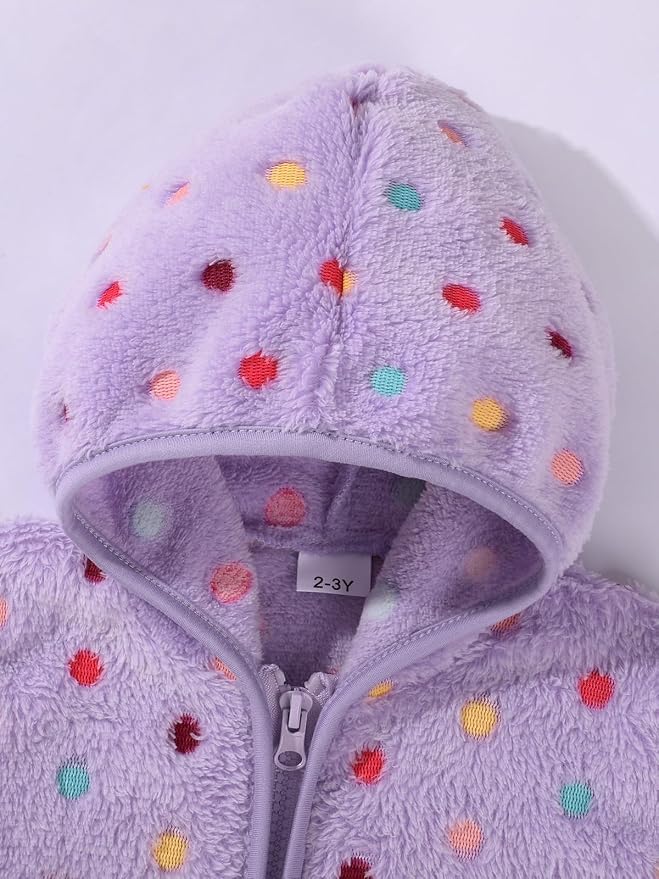 Toddler Baby Girl Fleece Jackets Fall Clothes Hooded Zip Fuzzy Coats - Image 5