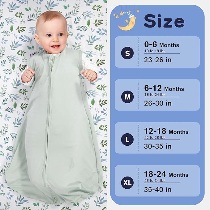 Baby Sleep Sack 6-12 Months Baby Wearable Blanket 100% Rayon Cotton 2-Way Zipper Toddler Sleeping Sack，Comfy Soft Lightweight TOG 0.3