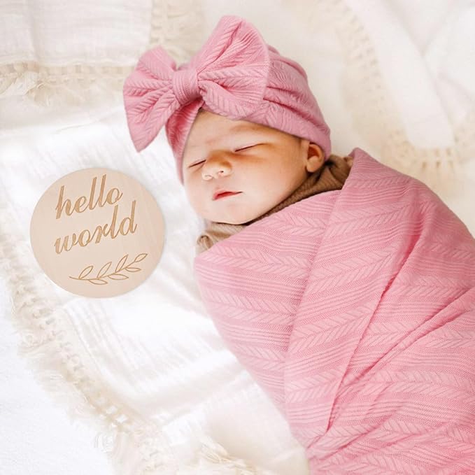 AQOKKA Newborn Receiving Blanket Wheat Ear Bow Hat Hairband Set - Image 2