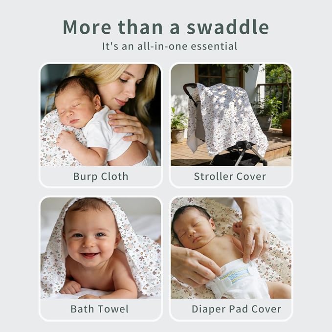 4 Set Muslin Swaddle Blankets Receiving Blanket - Image 8