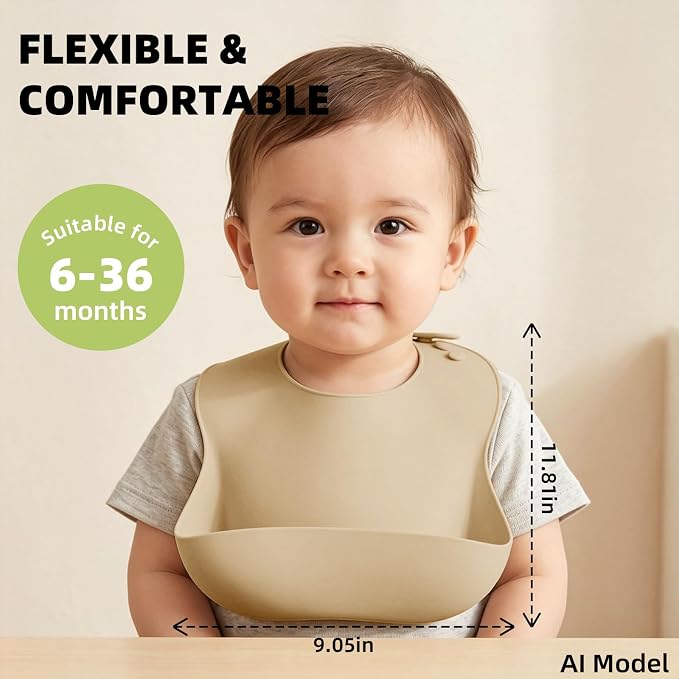 Set of 3 Silicone Bibs for Babies Toddler, Soft Adjustable Bibs for Baby Girl - Image 5