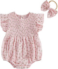 Kavousa Newborn Baby Girl Clothes Summer Bubble Romper Headband Outfit by KAVOUSA