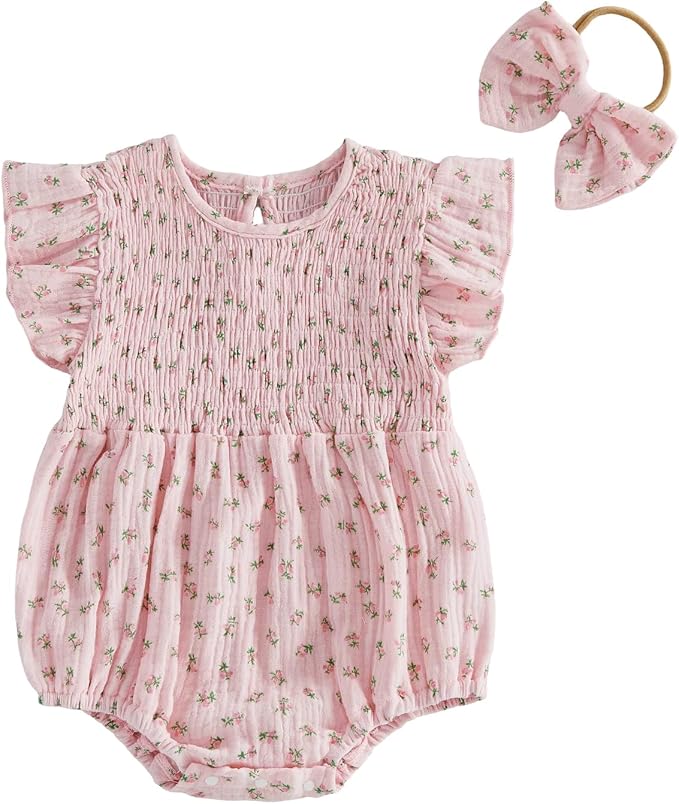 Kavousa Newborn Baby Girl Clothes Summer Bubble Romper Headband Outfit by KAVOUSA