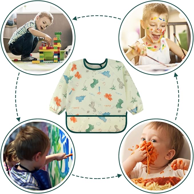 Accmor 4 Pack Long Sleeve Bibs, Baby Smock Waterproof Full Sleeved Bib - Image 6