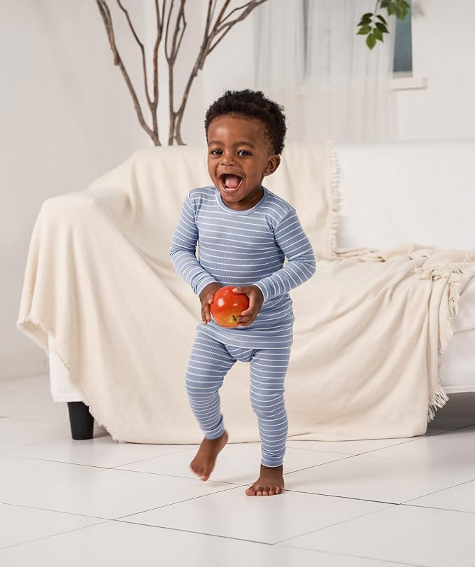 AVAUMA Stripe Pattern Baby Boys Girls Pajama Set Kids Toddler Snug fit Ribbed - Image 4