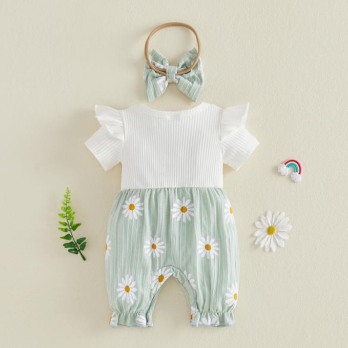 YINGISFITM Newborn Baby Girl Summer Clothes Short Sleeve Bubble Romper Bow - Image 6