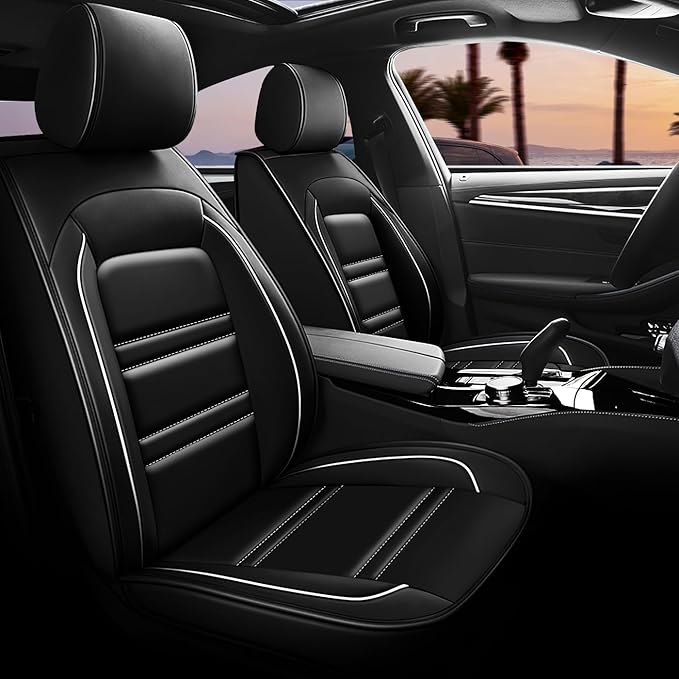 Seat Covers for JP Grand Cherokee 2011-2025 | 5-Seats Leather Seat Covers, Easy to Install Automotive Seat Covers Full Set (Full Set, Black&White Line)