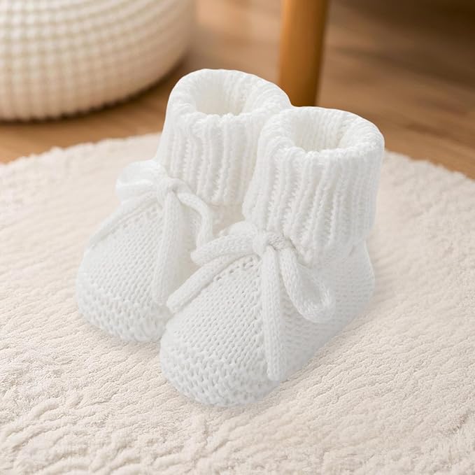 SOLILOQUY Baby Boy Girl Cozy Knit Booties Stay-On Bow Tie Newborn First Shoes - Image 2