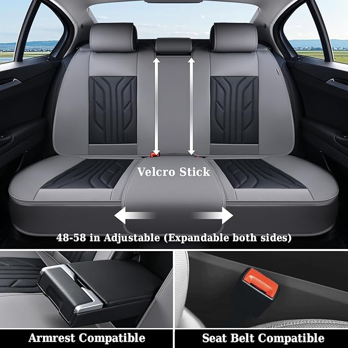 Coverado Car Seat Covers Full Set, Automotive Seat Covers Car Seat Protector Car Seat Cushion, Waterproof Leather Seat Covers for Cars, Universal Fit for Most Sedans SUV Pick-up Truck(Gray&Black)