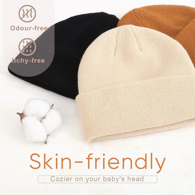 DRESHOW BQUBO 3 Pack Baby Beanies Toddler Kids Winter Hats Soft Knit Hat - Image 3