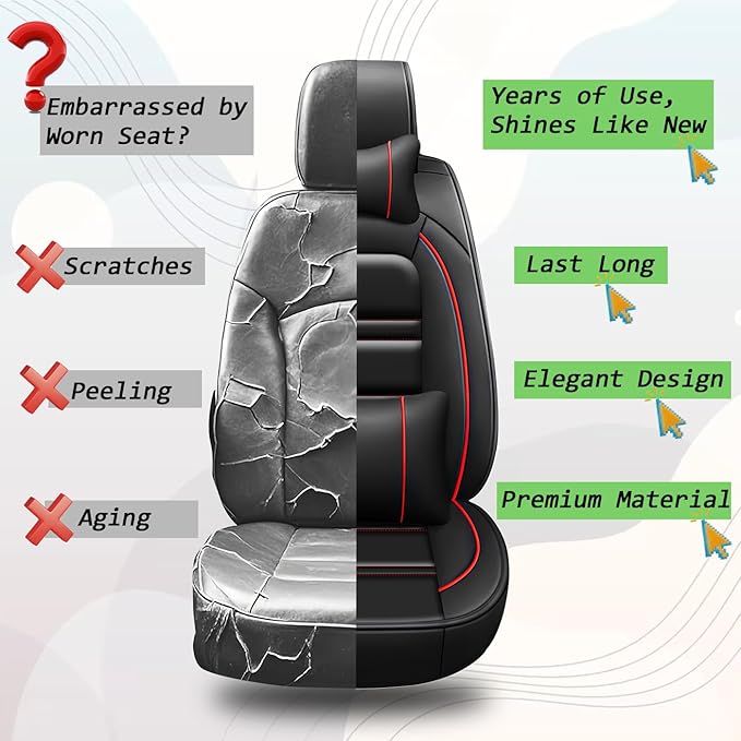 Car Seat Covers for Hyundai Car Sonata 2002-2025 | 5-Seats Seat Covers, Waterproof Seat Protectors, Automotive Seat Covers (Full Set with Pillow,Black&Red Line)