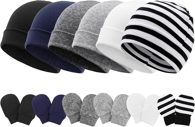 Newborn Baby Hats and Mittens Set Infant Beanie Cap Toddler Gloves Newborn by AQOKKA
