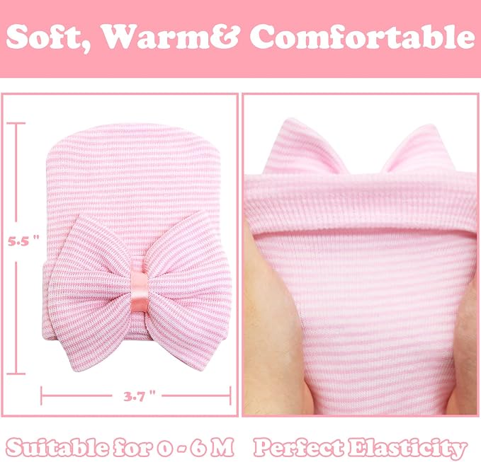 Sarfel Newborn Hats for Girls Hospital Hat Baby Girl Bows and Headbands Infant - Image 6