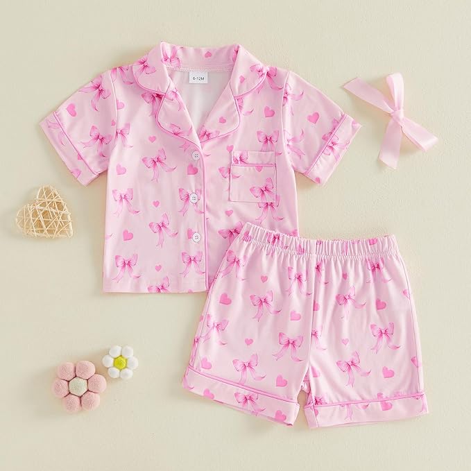 Kuriozud Toddler Baby Girl Pajamas Set Summer Floral Short Sleeve Button Down - Image 4